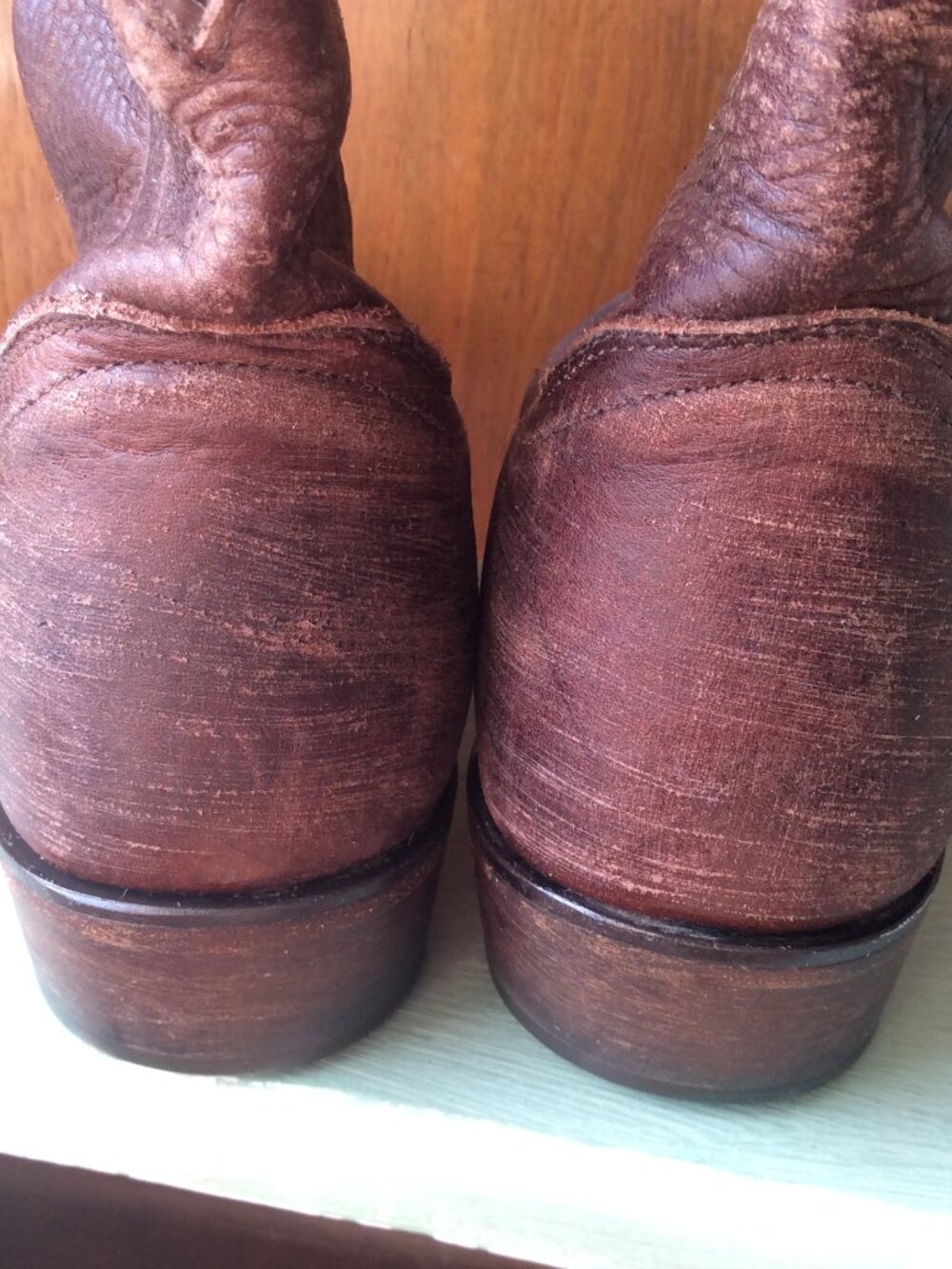 FRYE Women's Distressed Brown Leather Cowboy Ankle Boots, 9B - Picture 10 of 12